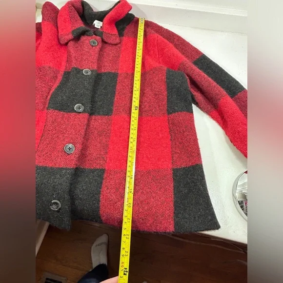 J.Jill Buffalo Red Black Cardigan Wool Blend Soft Jacket Large Petite - Picture 7 of 11
